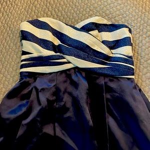 Shoshana strapless high low navy blue gown